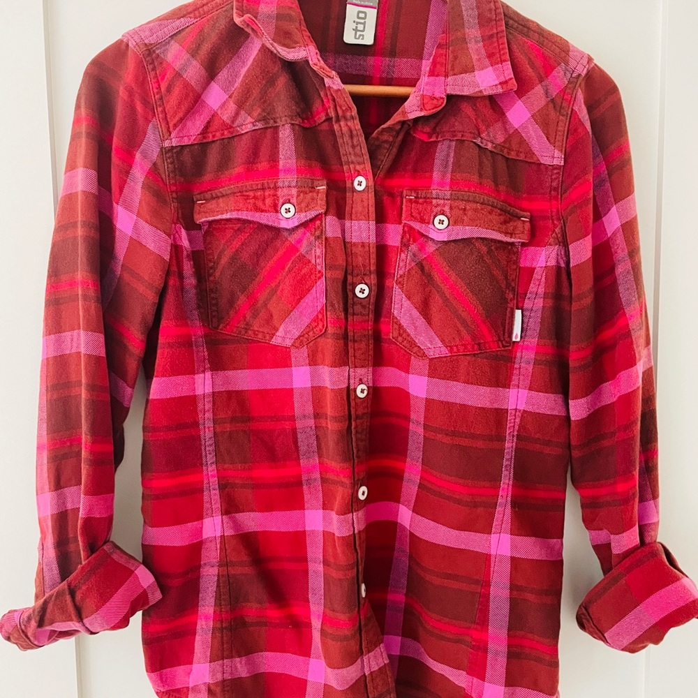 Stio Red and Pink Button Down Shirt
